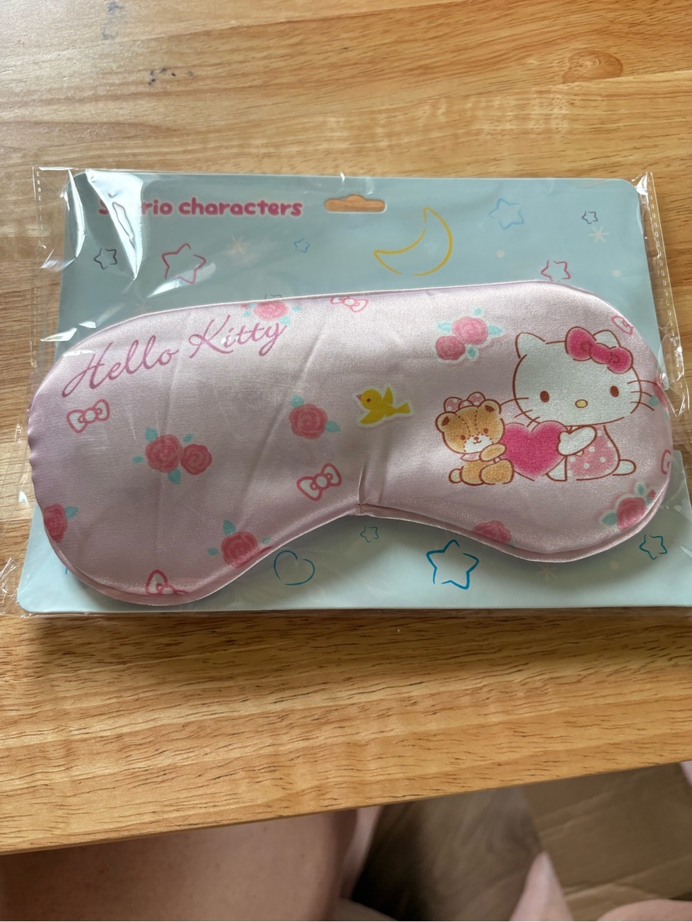 Hello Kitty Pink Satin Eye Mask with Floral & Teddy Print